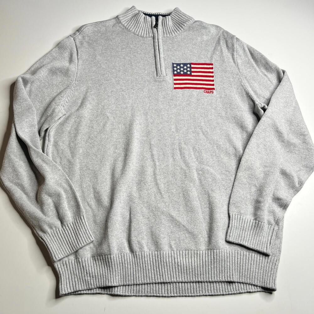 CHAPS Ralph Lauren Men’s USA Flag 1/4 Zip Knit Sweater Gray Size Large NEW